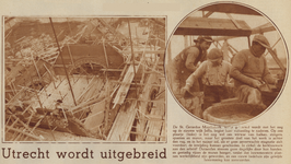 874327 Collage van 2 foto's betreffende de bouw van de R.K. Gerardus Majellakerk in de wijk Majellapark te Utrecht.